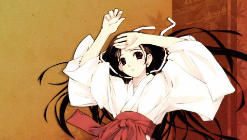 Murakami suigun, miko, девушка, брюнетка, кимоно