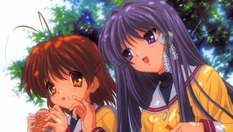 Clannad, furukawa nagisa, fujibayashi kyou, девушки, еда, природа, прогулка
