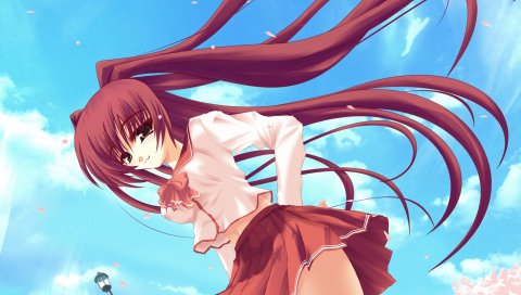 Frapowa, o сердце 2, kousaka tamaki, девушка, юбка, чулки, небо