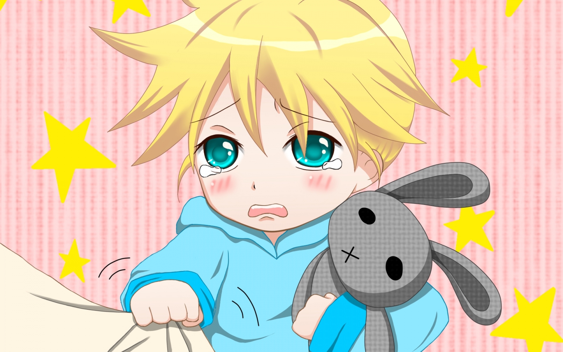 Картинки Вокалоид, kagamine len, ребенок, слезы, игрушка фото и обои на рабочий стол