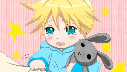 Вокалоид, kagamine len, ребенок, слезы, игрушка