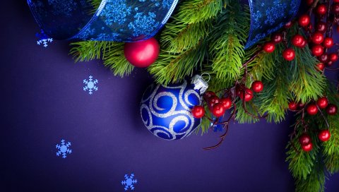 Иглы, нитки, рождественские украшения, снежинки, лента, новый год, рождество