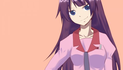 Bakemonogatari, senjougahara hitagi, девушка, улыбка, галстук, рубашка