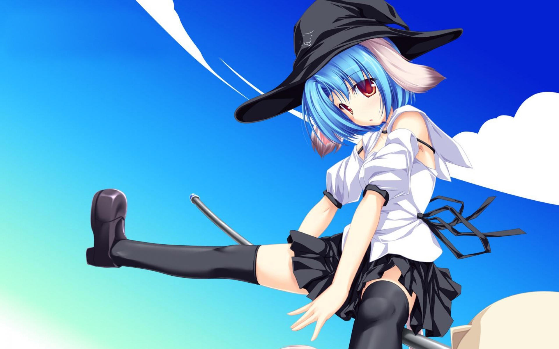 Картинки Tenmaso, inakoi, haruhi sarasa, девушка, полет, шляпа, небо, уши, хвост фото и обои на рабочий стол