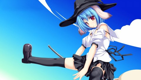 Tenmaso, inakoi, haruhi sarasa, девушка, полет, шляпа, небо, уши, хвост