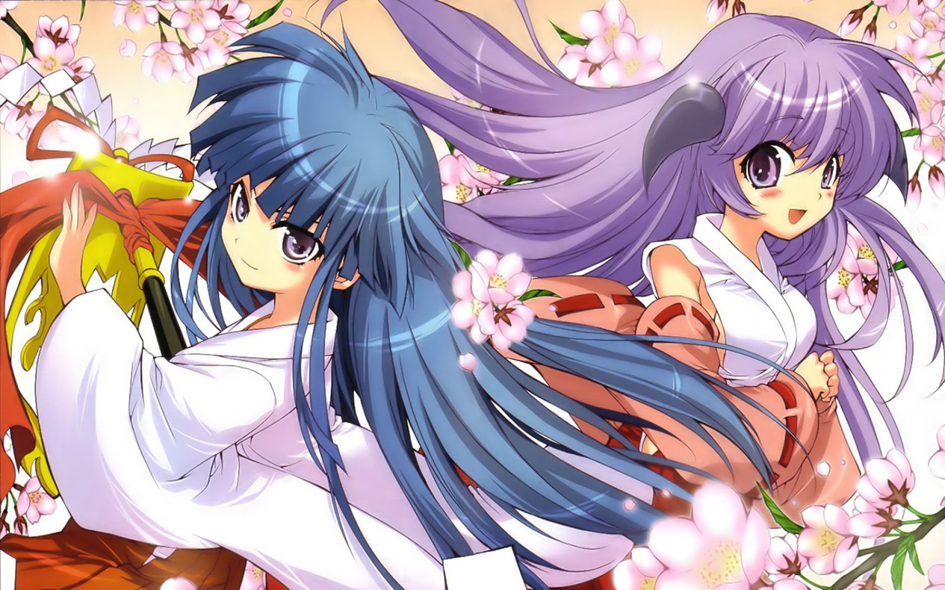 Картинки Suzuragi karin, higurashi no naku koro ni, furude rika, hanyuu, девушки, кимоно, цветы фото и обои на рабочий стол