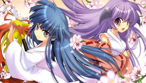 Suzuragi karin, higurashi no naku koro ni, furude rika, hanyuu, девушки, кимоно, цветы