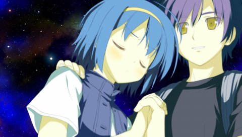 Shida kazuhiro, hoshizora no memoria, aoi isuzu, мальчик, девушка, ночное небо