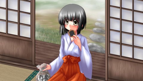 Miko, misana, девушка, еда, взгляд