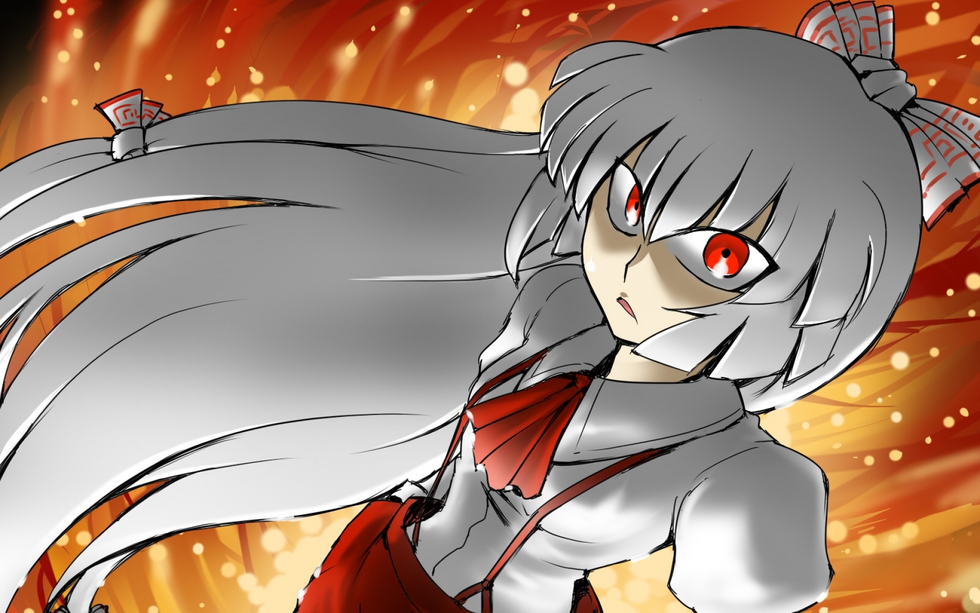Картинки Tsuki wani, fujiwara no mokou, девушка, брюки, подтяжки фото и обои на рабочий стол