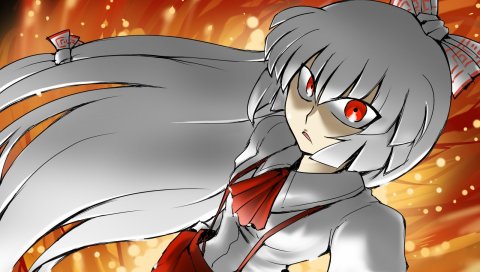 Tsuki wani, fujiwara no mokou, девушка, брюки, подтяжки