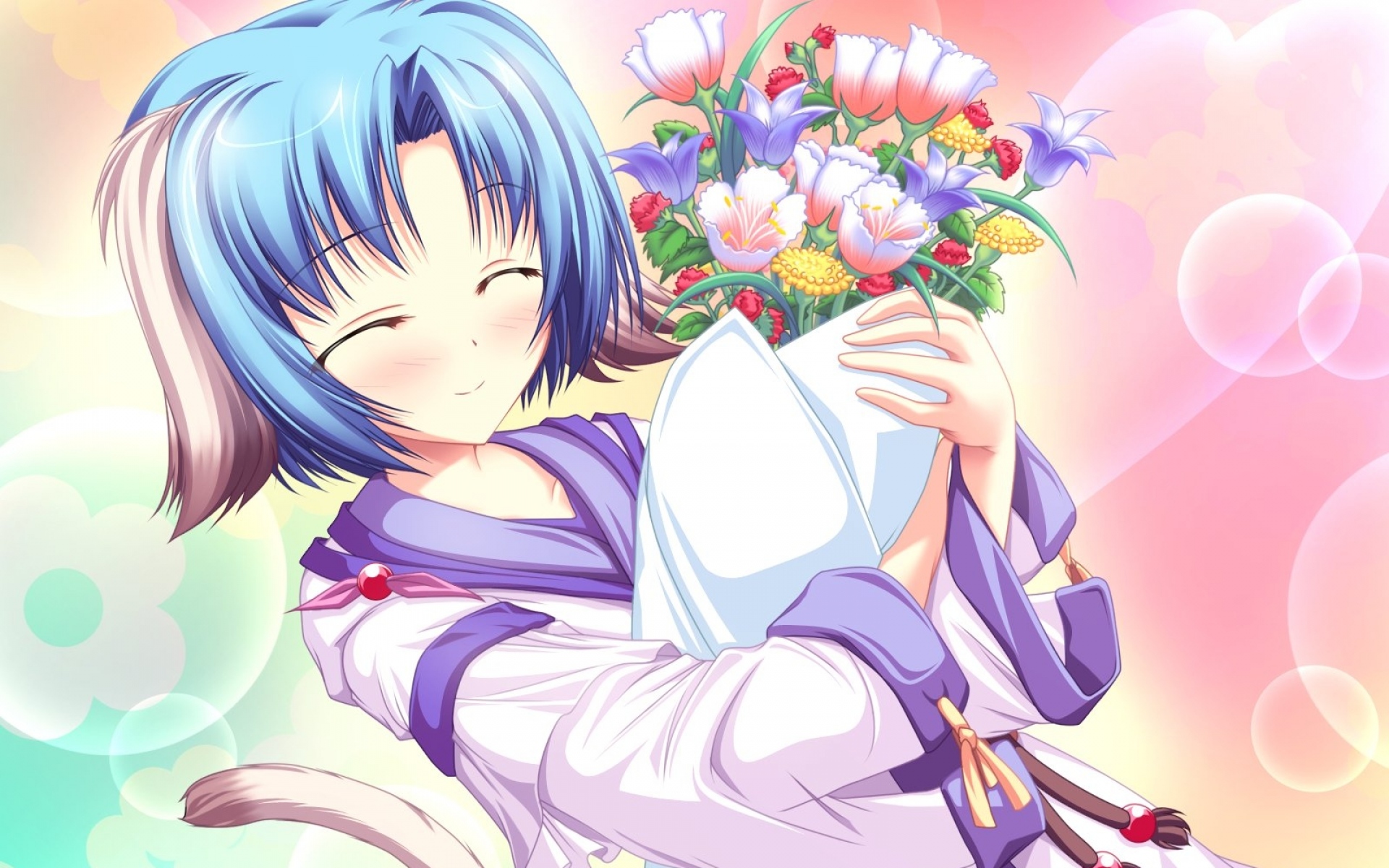 Картинки Tenmaso, inakoi, haruhi sarasa, девушка, румянец, улыбка, цветы, фото и обои на рабочий стол