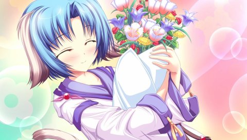 Tenmaso, inakoi, haruhi sarasa, девушка, румянец, улыбка, цветы,