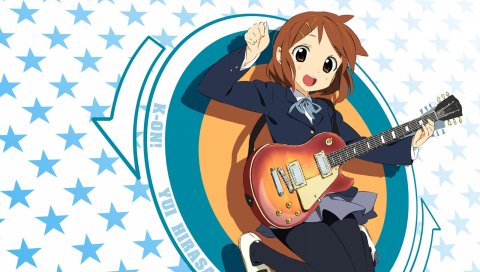 Miyatsuki ituka, k-on, hirasawa yui, школьная форма, булавки, чулки, гитара