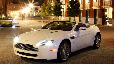 Aston martin, v8, vantage, 2008, белый, вид спереди, стиль, город, освещение