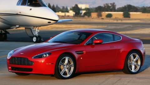 Aston martin, v8, vantage, 2008, красный, вид сбоку, стиль, плоскость