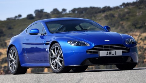 Aston martin, v8, vantage, 2011, синий, вид спереди, стиль, природа