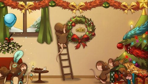 Новый год, рождество, праздник, тщеславие, украшения, дерево, мышь, мультфильм