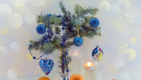 Новый год, празднование, филиал, мандарины, свечи, рождественские украшения