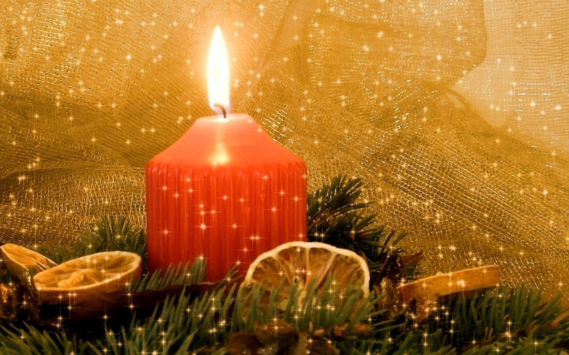 Картинки Новый год, рождество, свеча, огонь, игла, лимон, праздник фото и обои на рабочий стол