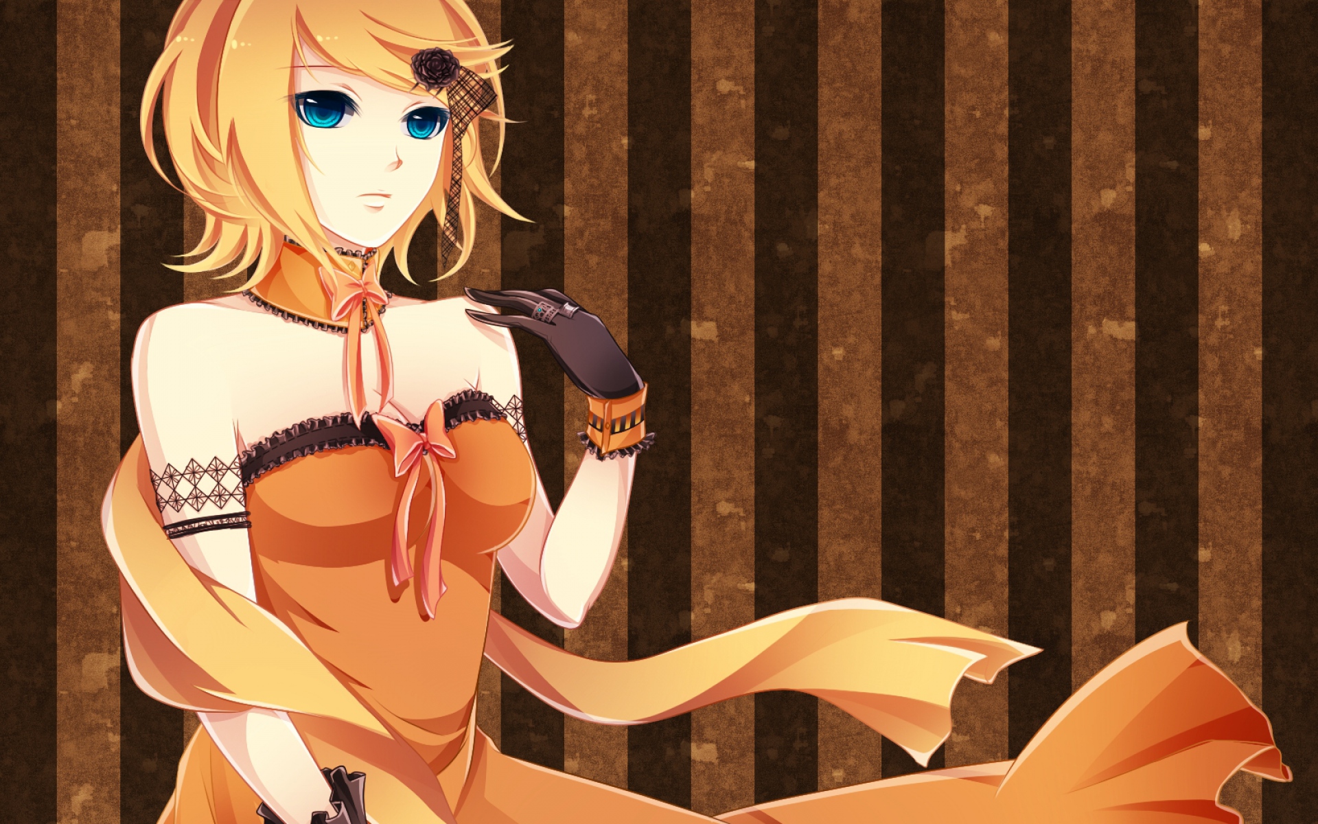 Картинки Вокалоид, kagamine rin, девушка, блондинка, платье, перчатки фото и обои на рабочий стол