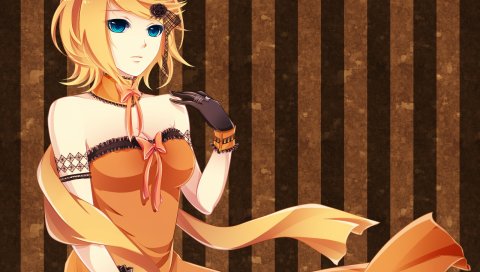 Вокалоид, kagamine rin, девушка, блондинка, платье, перчатки