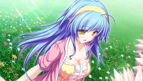 Tenmaso, suzukaze no melt, hiiragi tsukino, девушка, луг, цветы