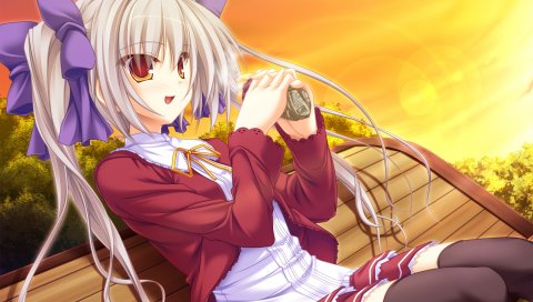 Zettai ryouiki, whirlpool, meri chri, ituki kirara, чулки, юбка, пояс, закат, еда