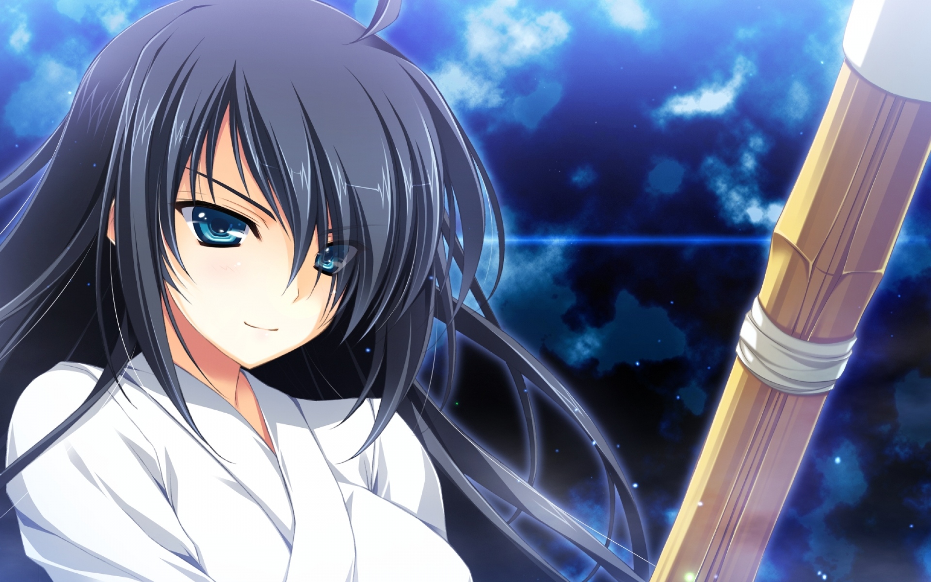 Картинки Yuuki hagure, kourin no machi lavender no shoujo, девушка, брюнетка, челки, взгляд, улыбка фото и обои на рабочий стол