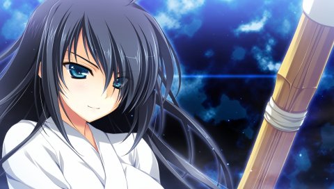 Yuuki hagure, kourin no machi lavender no shoujo, девушка, брюнетка, челки, взгляд, улыбка