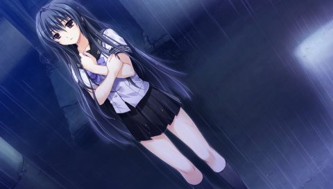 Kourin no machi lavender no shoujo, sakuragi hikaru, девушка, брюнетка, дождь, юбка
