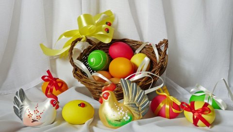 Паша, яйца, праздник, луки, курица, петух, корзина, божьи коровки