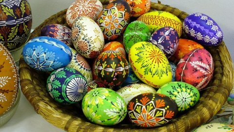 Пасха, праздник, яйца, партии, узоры, корзина