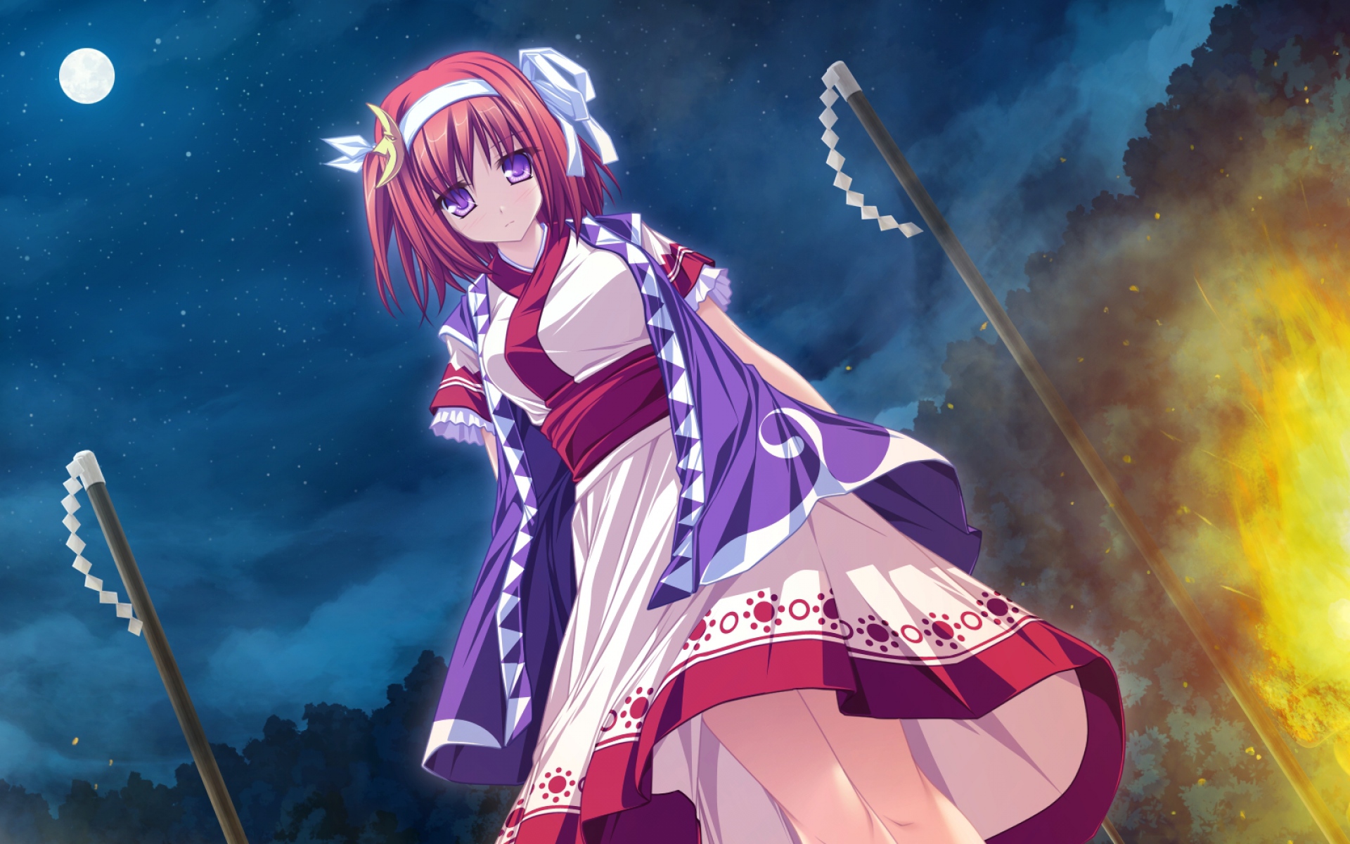 Картинки Tenmaso, suzukaze no melt, tsubaki nazuna, девушка, платье, луна, ночь фото и обои на рабочий стол