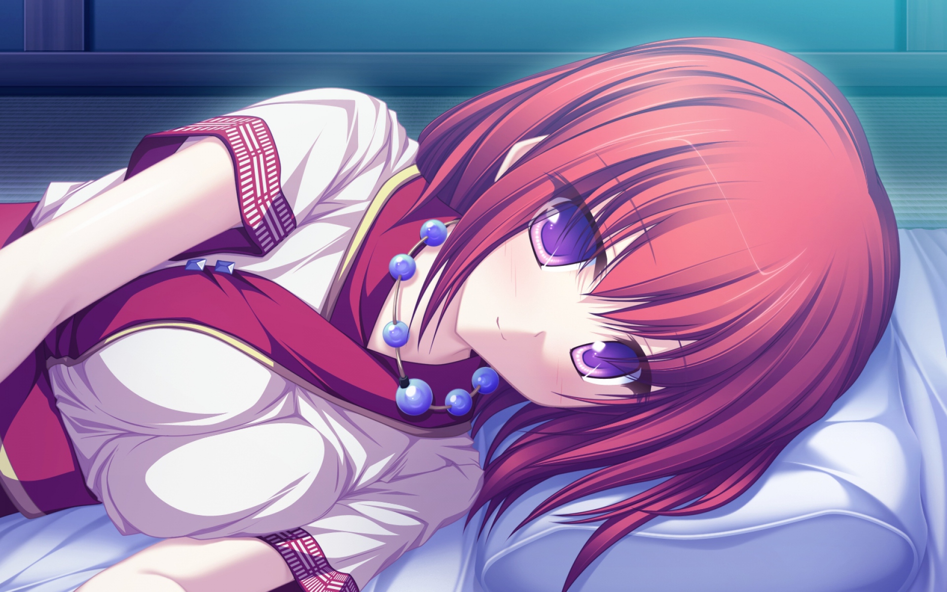 Картинки Tenmaso, suzukaze no melt, tsubaki nazuna, девушка, улыбка, подушка фото и обои на рабочий стол