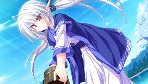 Tenmaso, suzukaze no melt, девушка, эльф, ведро