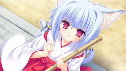Mikagami mamizu, neko koi, kiryuu hina, девушка, кимоно, улыбка, синие волосы, уши