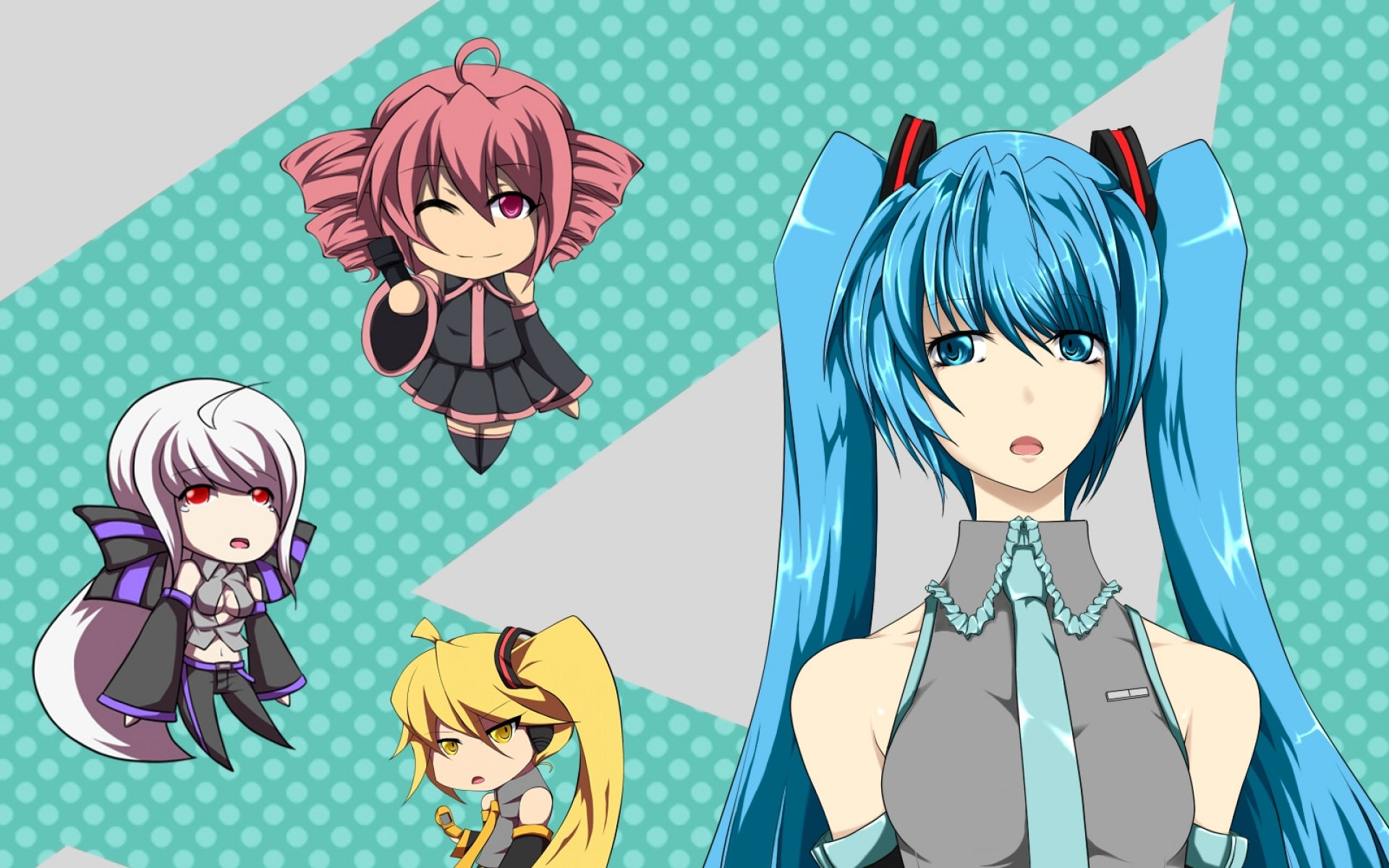Картинки Вокалоид, utau, hatsune miku, yowane haku, kasane teto, akita neru, девушка, галстук, look фото и обои на рабочий стол