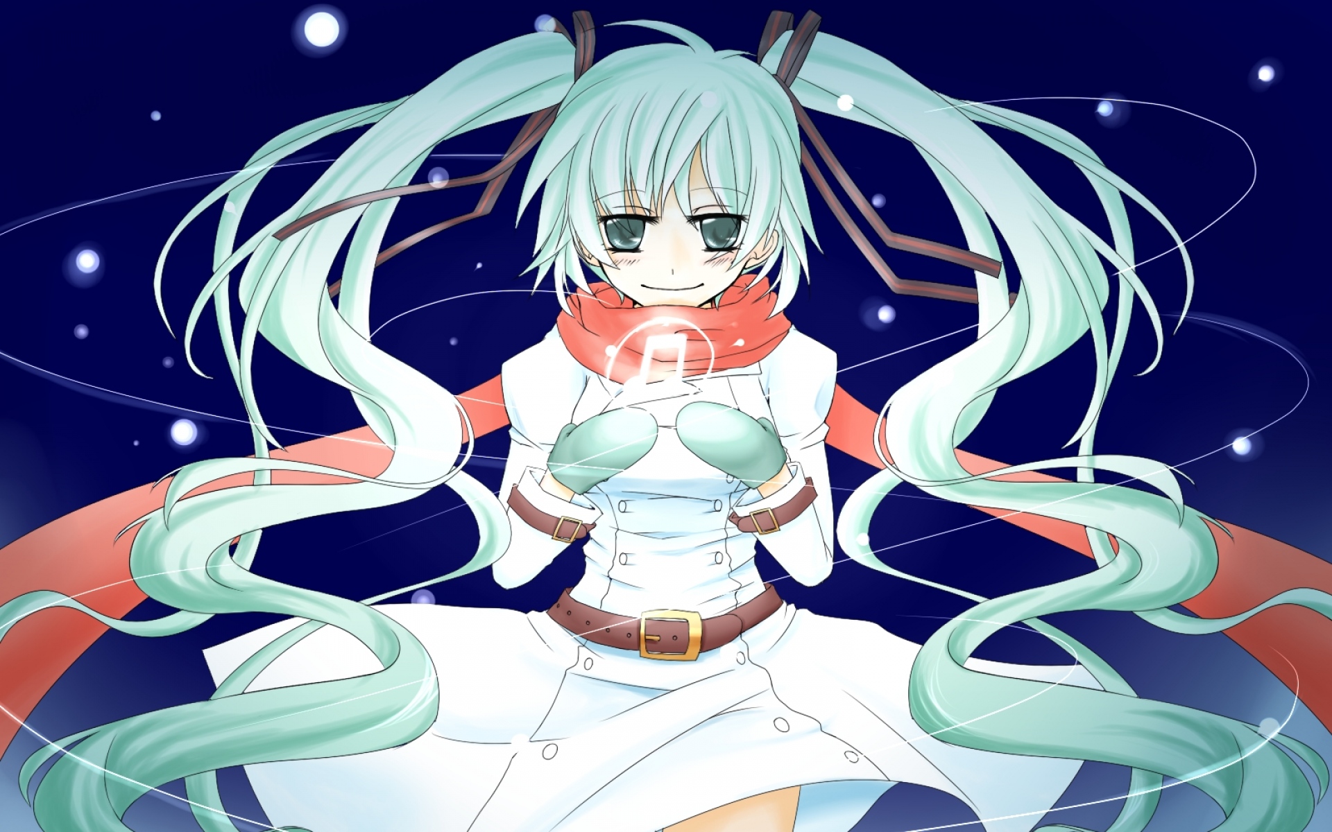 Картинки Вокалоид, hatsune miku, девушка, шарф, рукавицы, холод, ветер фото и обои на рабочий стол