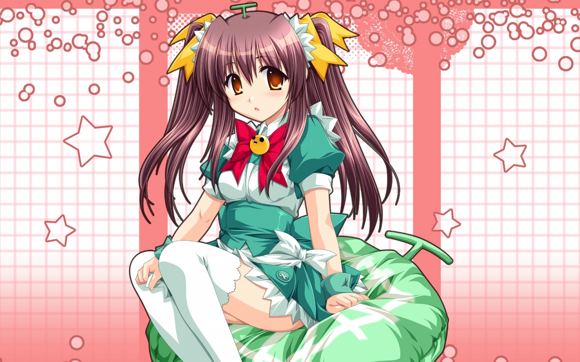 Картинки Альфа, шарин no kuni himawari no shoujo, девушка, брюнетка, платье, осанка, чулки, звезды фото и обои на рабочий стол