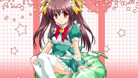 Альфа, шарин no kuni himawari no shoujo, девушка, брюнетка, платье, осанка, чулки, звезды