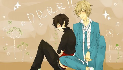 Anon, durarara, orihara izaya, heiwajima shizuo, стена, надписи, поза