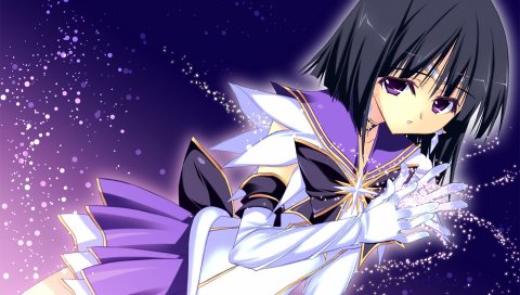 Kobayashi chisato, bishoujo senshi sailor moon, tomoe hotaru, матрос сатурн, девушка, брюнетка, юбка, огни, звездная пыль