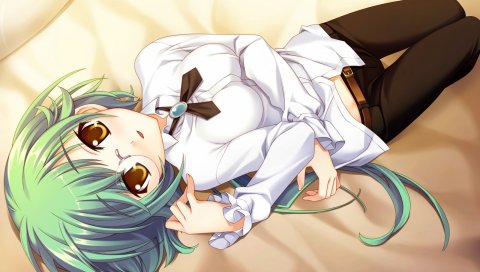 Kurosaki, boku no te no naka no rakuen, luzie coulee, девушка, короткие волосы, рубашка, кровать