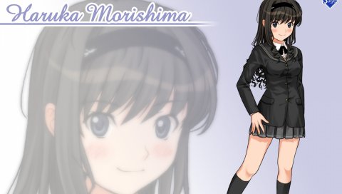 Amagami, morishima haruka, девушка, брюнетка, улыбка, поза