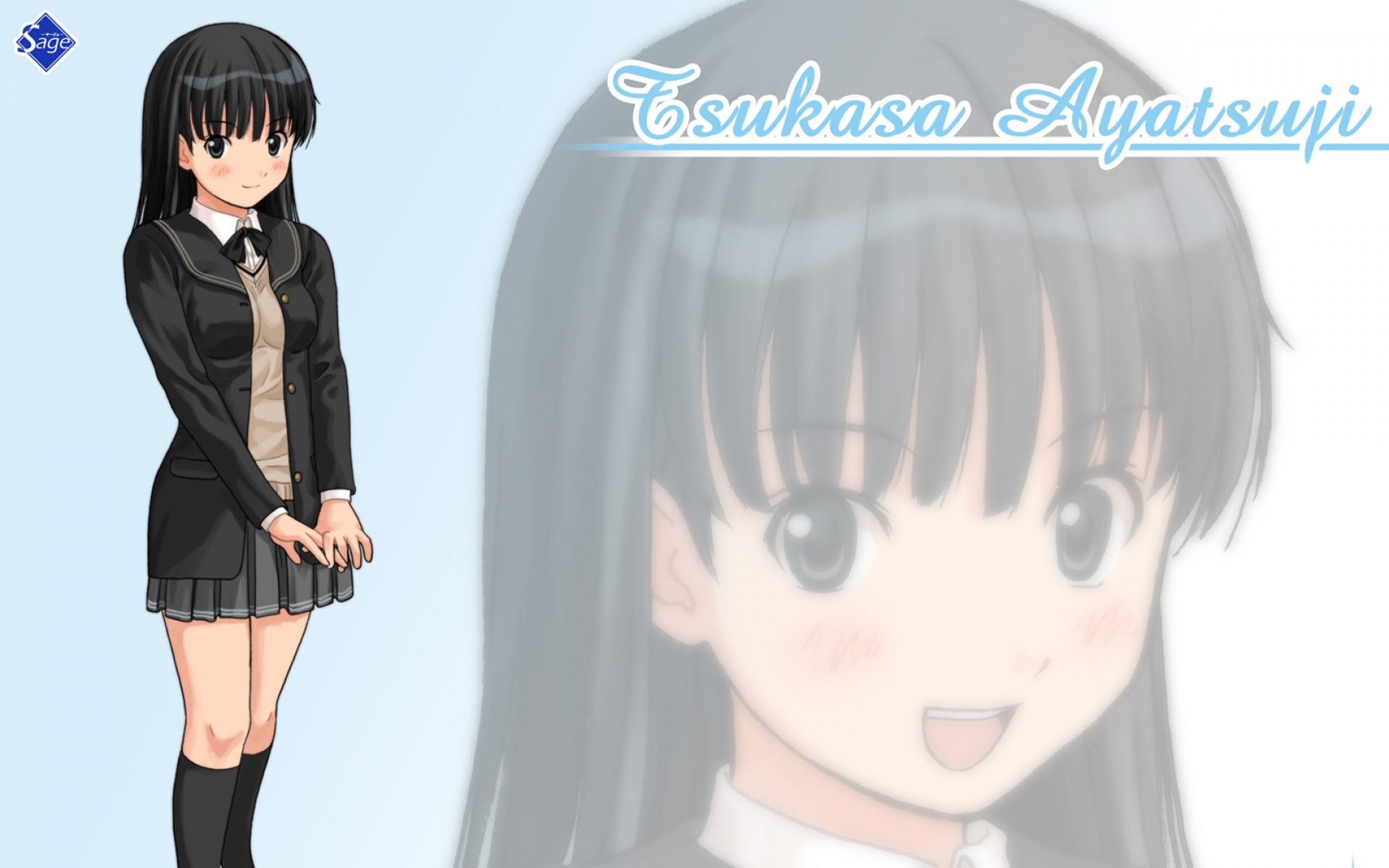 Картинки Amagami, ayatsuji tsukasa, девушка, брюнетка, улыбка, носки фото и обои на рабочий стол
