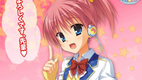 Муририн, благородные работы, kunihiro hinata, девушка, наушники, палец, фон