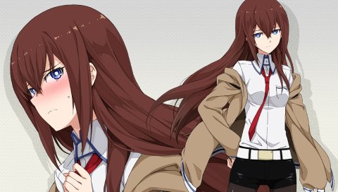 Saipaco, makise kurisu, девушка, брюнетка, рубашка, галстук, шорты