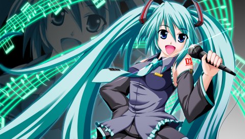 Вокалоид, hatsune miku, девушка, микрофон, галстук, песня