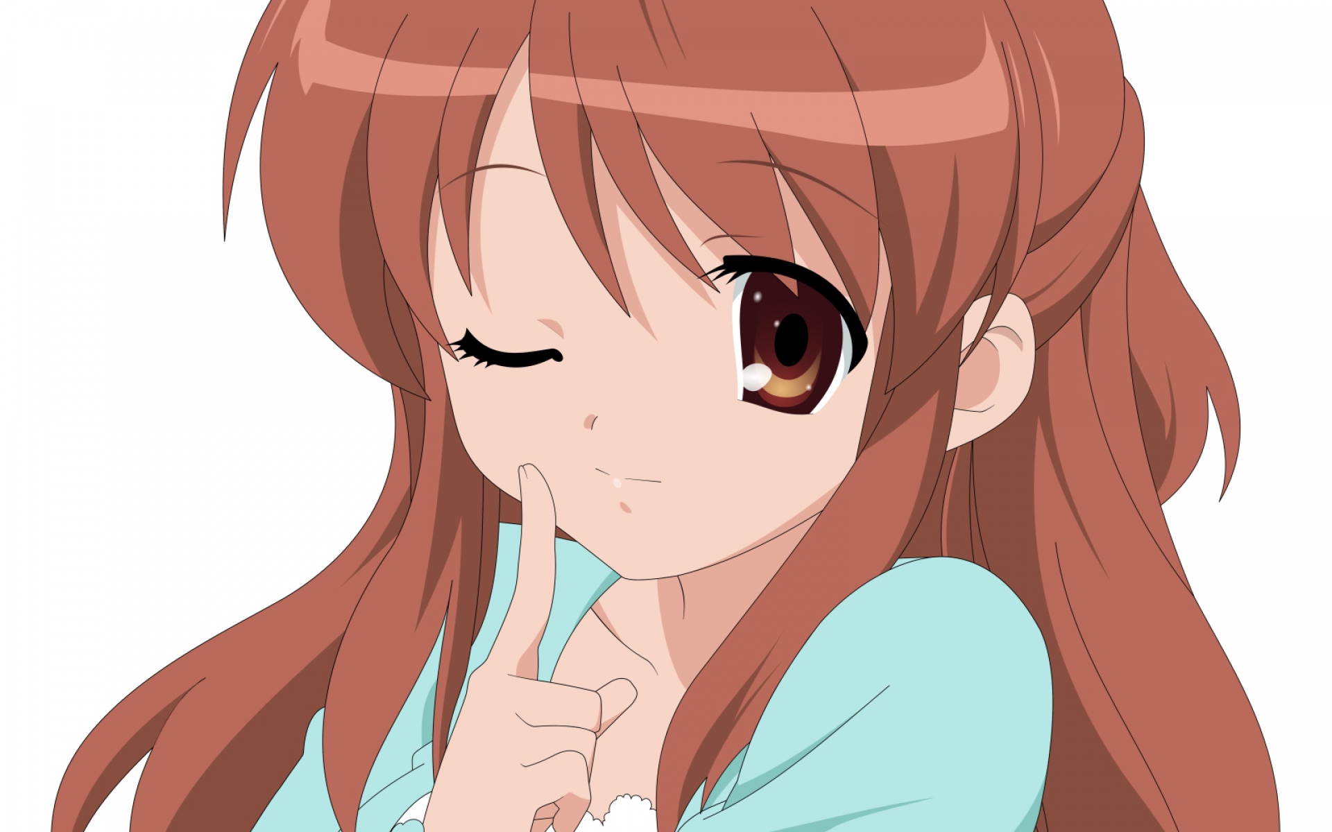 Картинки Suzumiya haruhi no yuutsu, asahina mikuru, девушка, брюнетка, крупный план, жест фото и обои на рабочий стол